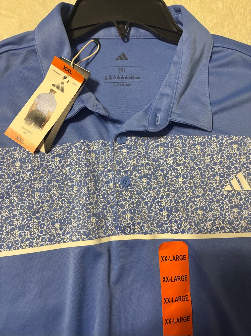 adidas Light Blue Polo with Floral Chest print. - Picture 3 of 3